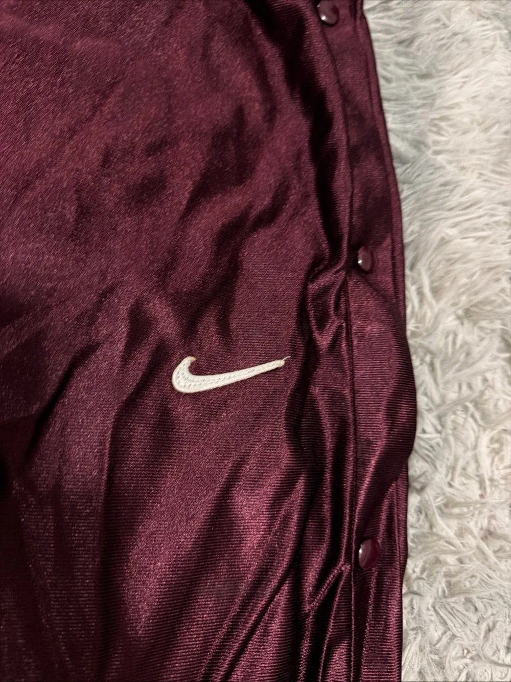 VTG 90s Nike Tear Away Track Pants Maroon XL Swoosh Basketball Snap Button